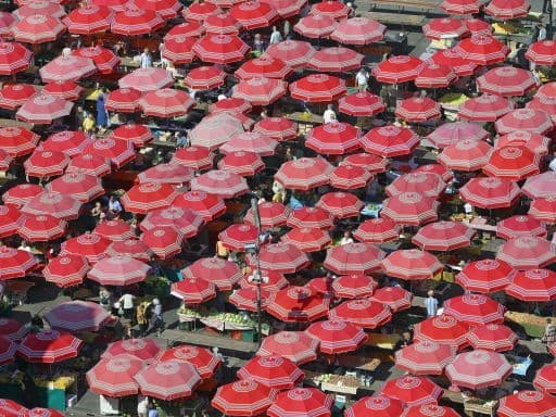 Traditional parasols on the Zagreb market - Croatia